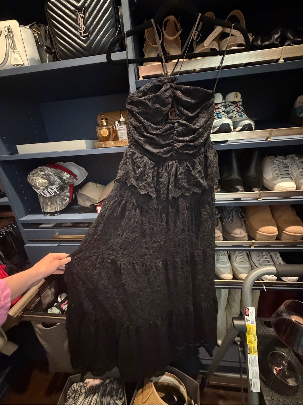 NSR Black Lace Tiered Maxi Dress with Spaghetti Straps
